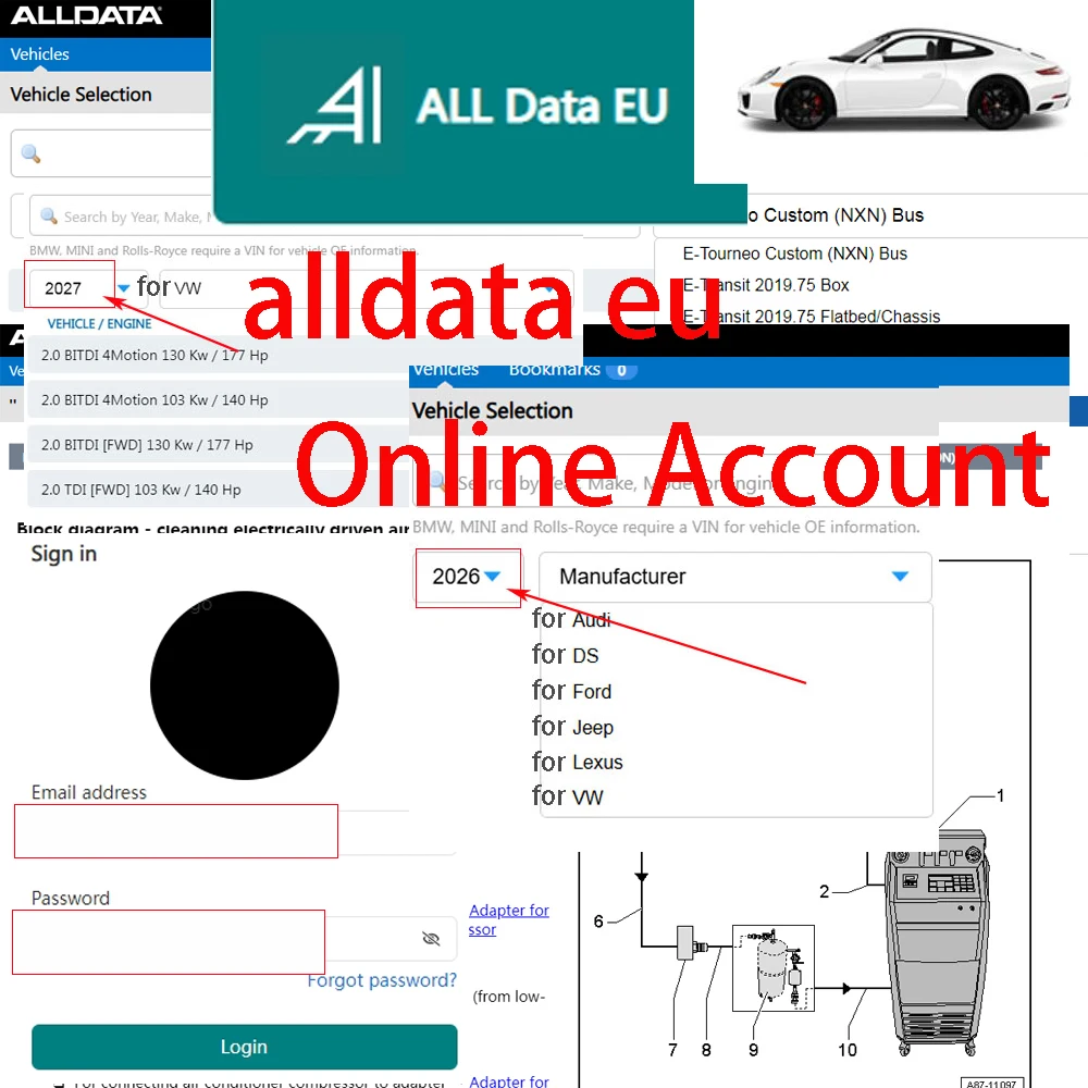 Alldata 2026 Online Account data Diagram Newest for Car Repair Software for Workshop All Data Hay-nes Support Mobile/PC Login