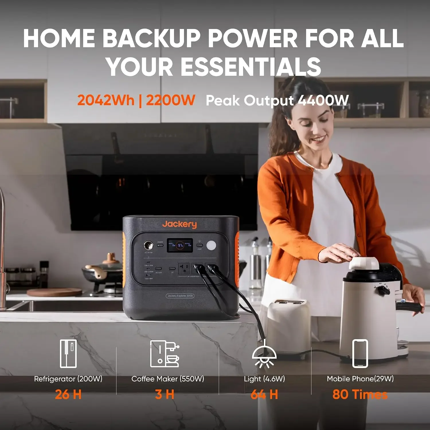 Jackery Explorer 2000 v2 Portable Power Station, 2042Wh, 2200W AC Output, Customized