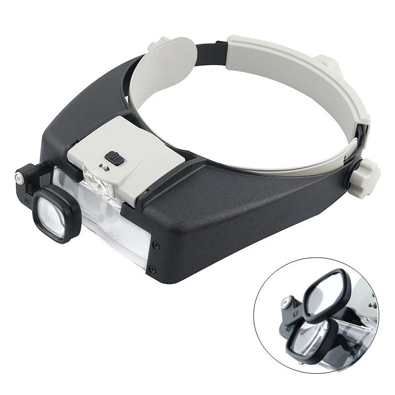 

Headband Illuminated Magnifier 1.5X 3X 7.5X 9X 9.5X 11X 15.5X 17X Helmet Magnifying Glasses with 2 LED Light Third Hand Loupes