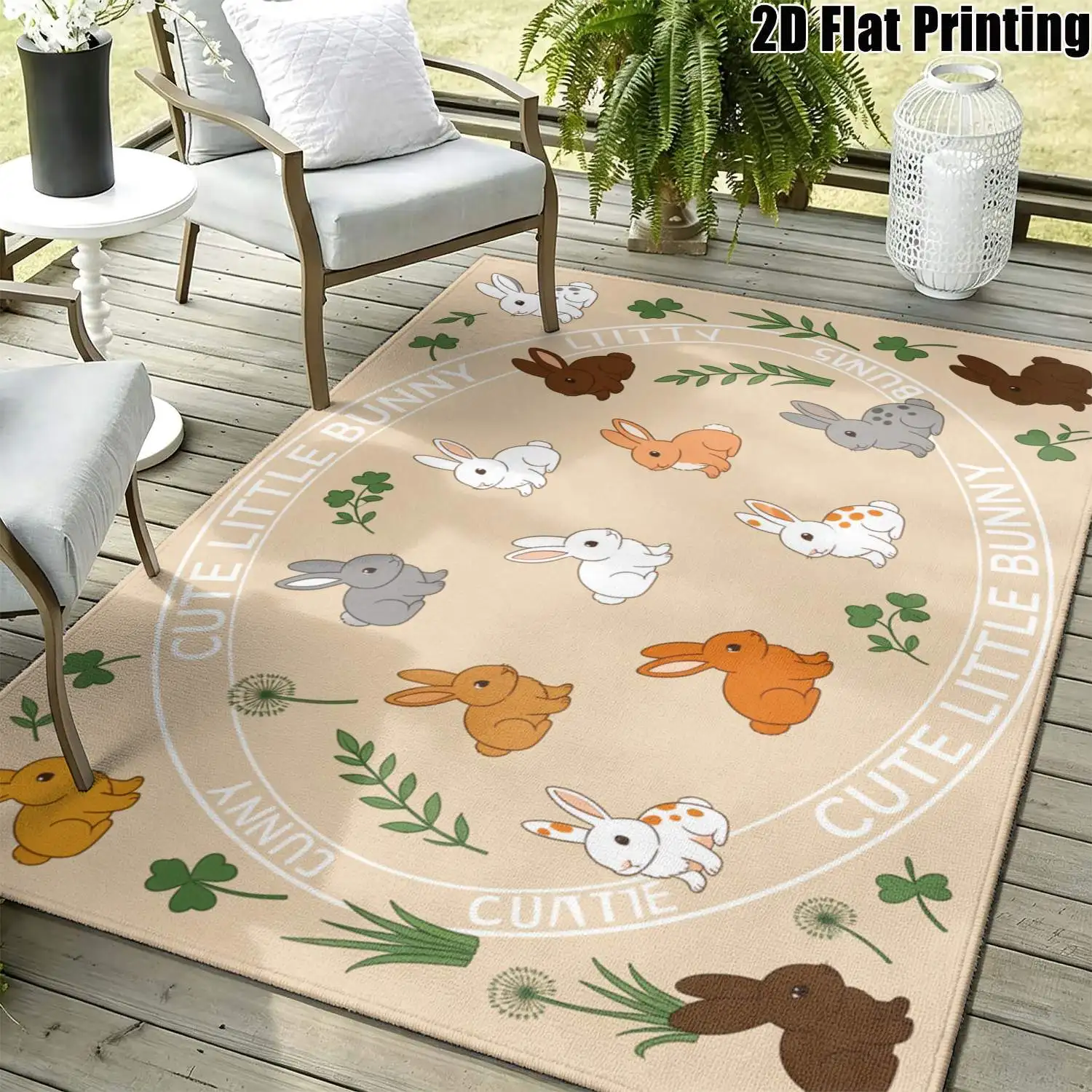1Pc 2D Printed Cute Beige Rabbit Pattern Nordic Carpet, Instagram-Inspired Modern Minimalist Floor Mat, Multi-Size Machine Washable Home Decor for Entrance, Dining, Foyer, Bedroom, Living Room