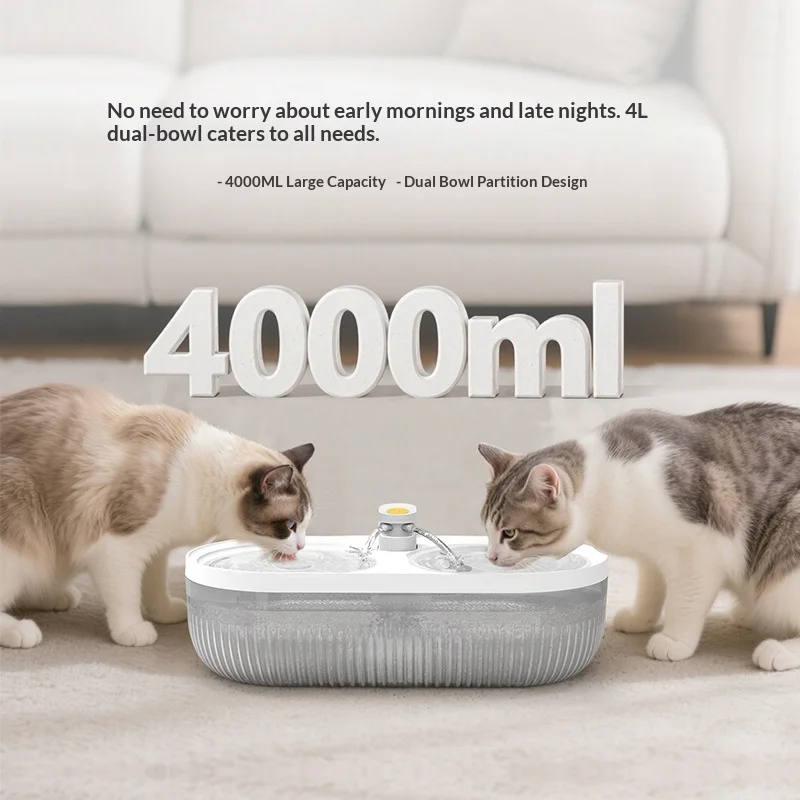 Ultra-large Cat Water Fountain, Integrated Flowing Pet Double-Bowl Water Dispenser, Leilong Pet Smart Water Fountain