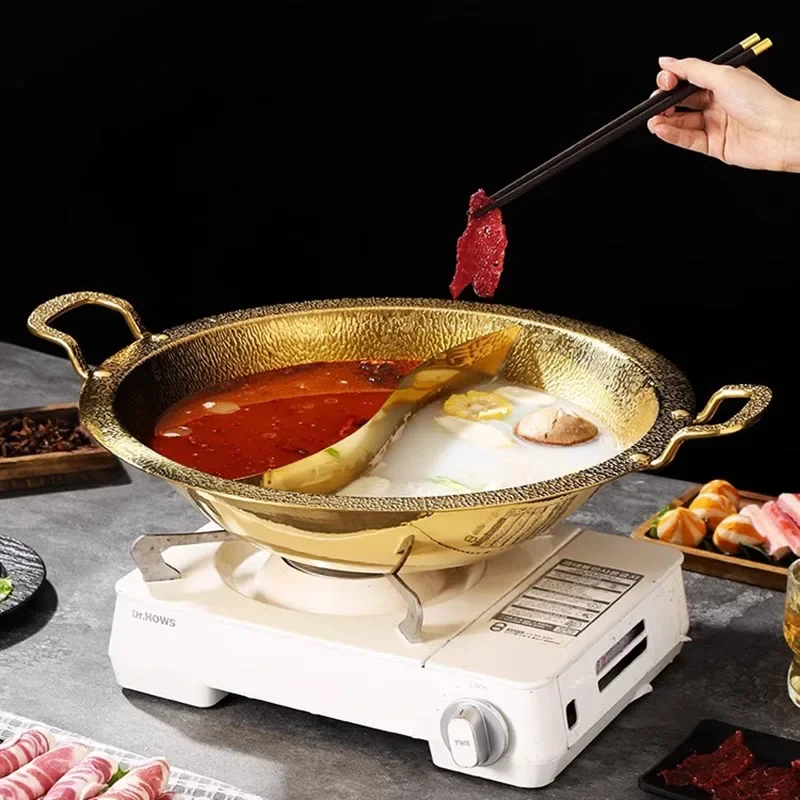 Korean Divided Hot Pot Charcoal Food Double Stainless Steel Chinese Hot Pot Instant Noodle Soup Square Fondue Chinoise Cookware