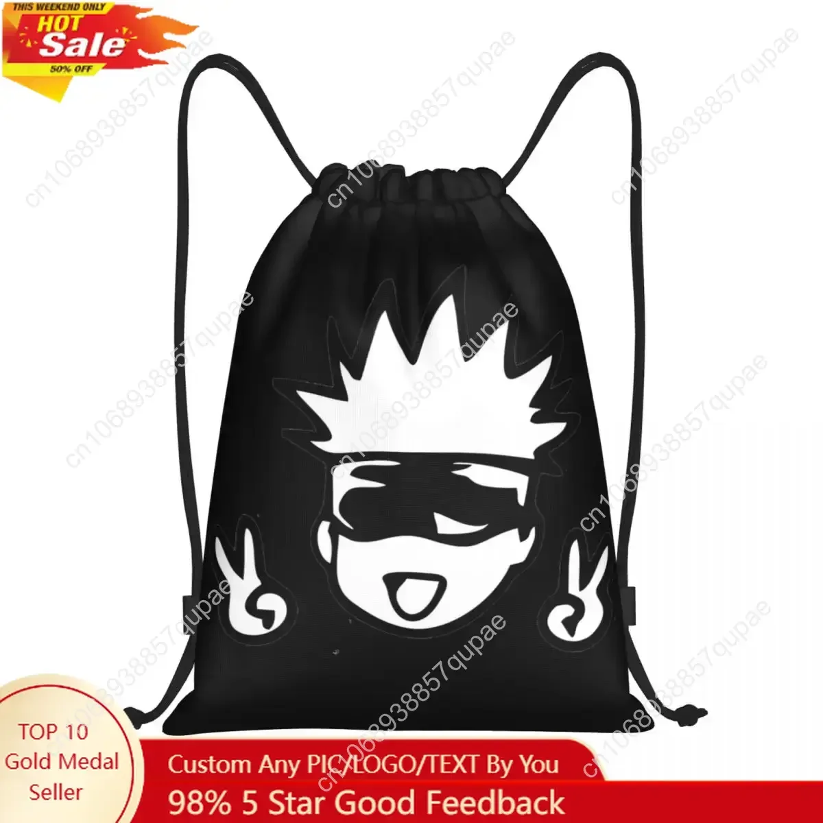 

Funny Teacher Jujutsu Kaisen Anime Drawstring Backpack Gym Sports Sackpack Gojo String Bags for Running