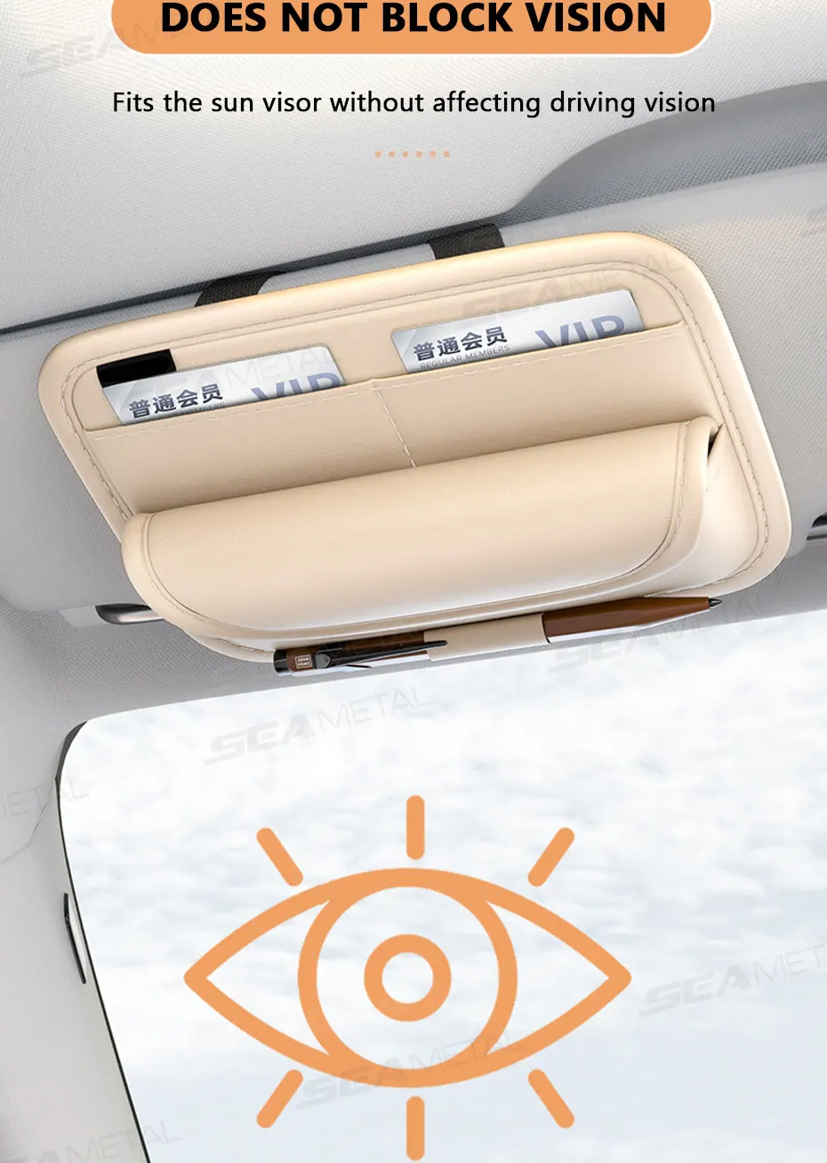 SEAMETAL Auto Sonnenschirm Gläser Tasche Pu Leder Auto Sonnenblende Karte Organizer Tragen-beständig Sonnenbrille Lagerung Tasche Zubehör – Detail 6