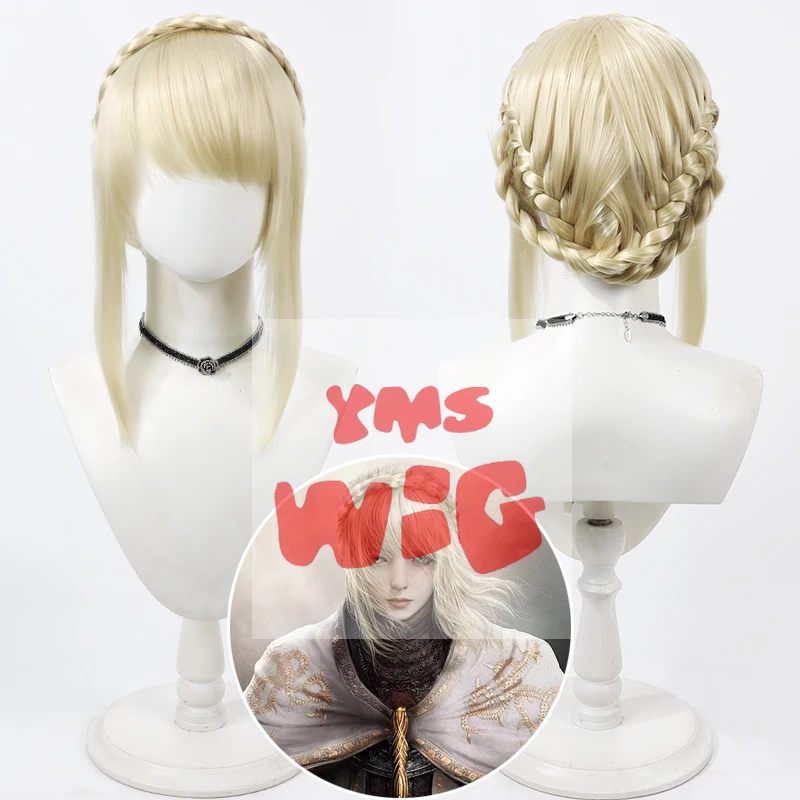 Game Elden Leida Cosplay Wig Light Yellow Split Hairband Hairstyled Heat Resistant Synthetic Hair FFXIV Wigs + Wig Cap