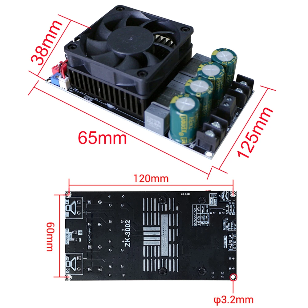 ZK-3002 Pure Rear Level Digital Amplifier Board Stereo 300Wx2 TPA3255 Bridged Mono 600W AMP Audio Music Power Amplifier Board