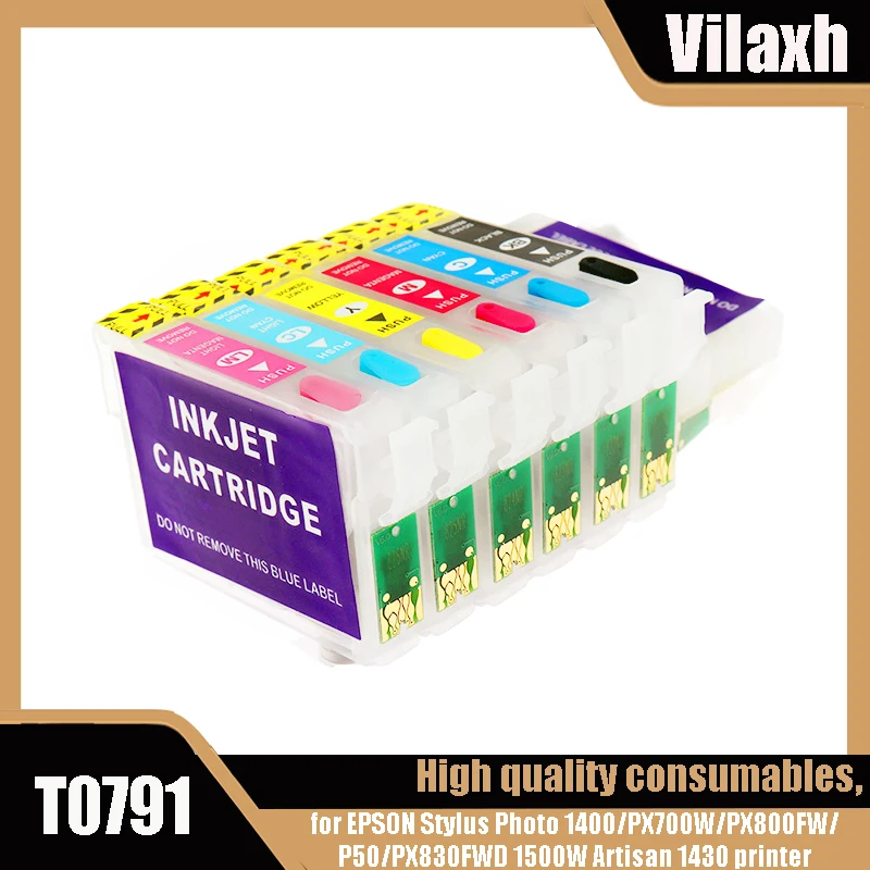 vilaxh T0791T0792 T0793 T0794 T795 T0796 Refillable ink cartridge for PX730WD PX830FWD 1500 1500W 1400 1430 with auto reset chip