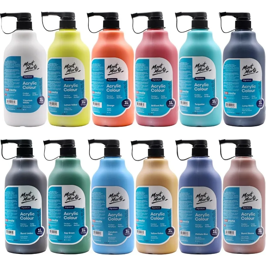 

Фирменный набор акриловых цветных красок, 33,8 унций, 1 л, полуматовая отделка, 12 цветов, подходит для холста, деревянной ткани, кожи, картона, бумаги