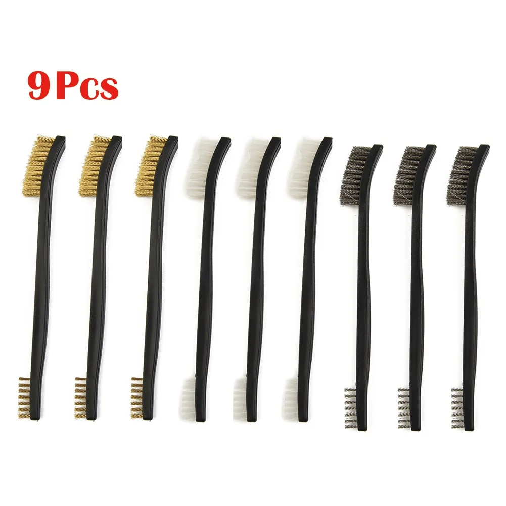 9Pcs Wire Brush Brass Nylon Steel Brushes Dual-head 17cm For Metal Rust Removal Cleaning Polishing Trimming Manual Tools