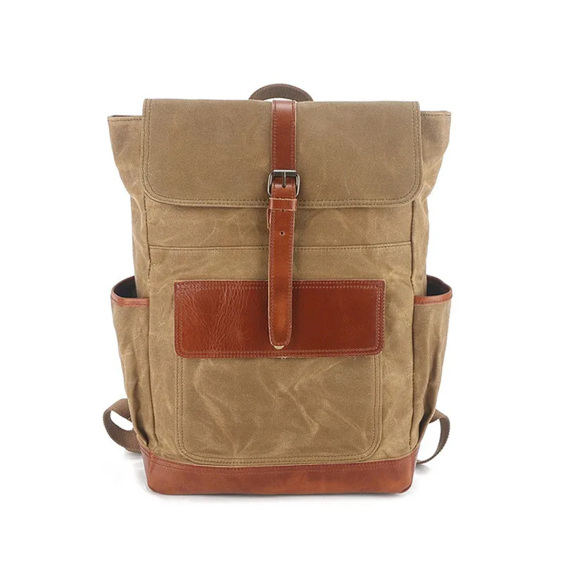 

Men's Waxed Canvas Backpack Large Capacity Waterproof Rucksack Laptop Travel Bag Retro School College Student Bookbag Daypack