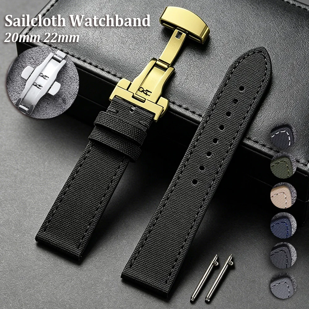 

Butterfly Clasp Nylon Canvas Watch Strap 20mm 22mm Sailcloth Band Quick Release Wrist Men Women Sport Universal Replace Bracelet