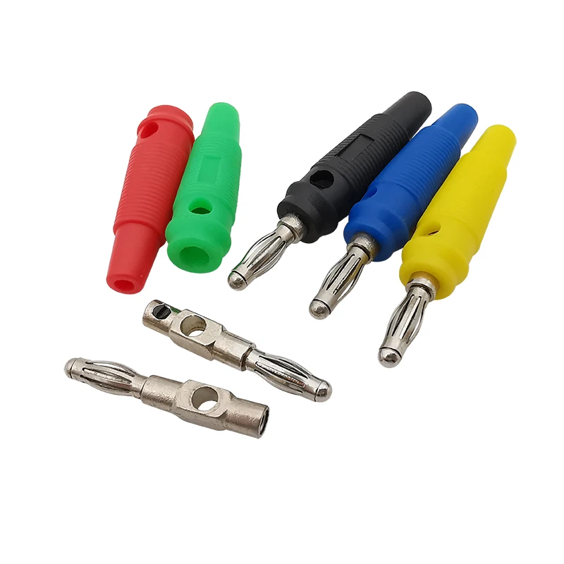 10Pcs 4mm Banana Plugs Male Stackable Screw Type Solderless Connector 4mm Test Banana Plug Red / Green / Blue / Yellow / Black