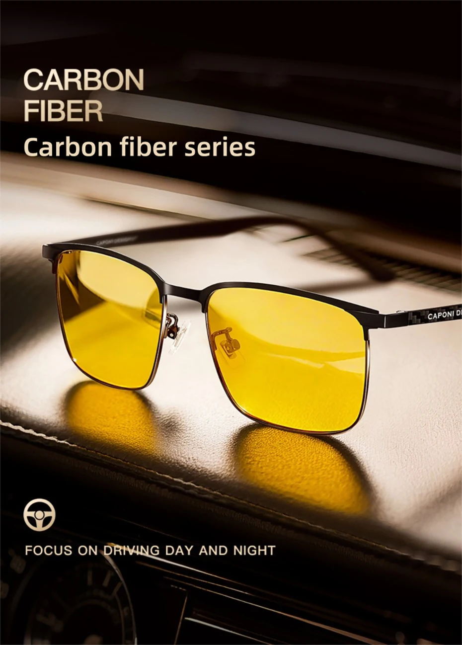 CAPONI Night Vison Männer Sonnenbrille Neue Nacht Fahren Carbon Faser Original Photochrome Braun Sonnenbrille Gelb Shades BSYS28753 – Detail 2