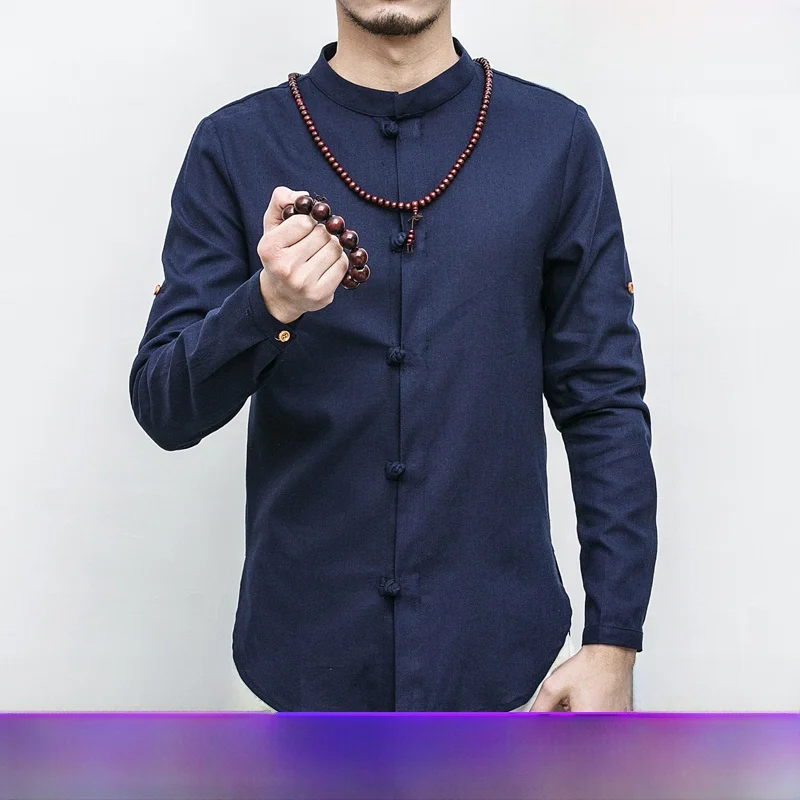 

Men's Chinese Sle Zen irt Linen Spring Autumn Jaet Top Youth Faion Slim Fit Long Sve No Ironing Required