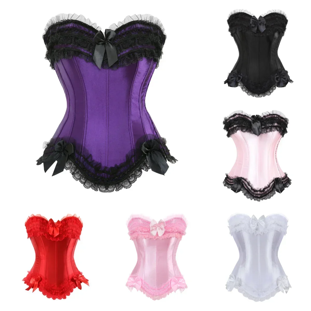 Womens Corset Top Renaissance Bustier Satin Corselet Lace Up Boned Corsets Plus Size Sexy Holiday Party Costumes Vintage Outfits