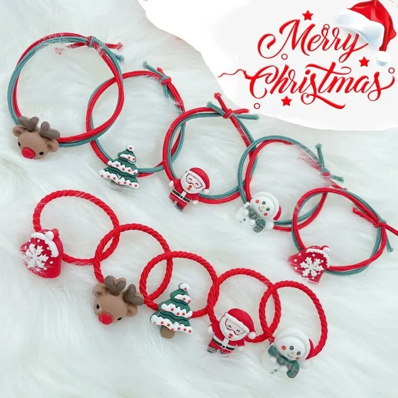 Elastic Rubber Bands Women Girls Cute Cartoon Christmas Hair Bands Daily Snowman Santa Elk Hair Bands Exquisite Hair Accessories