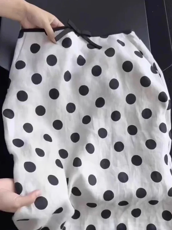 Falda de lunares de talla grande para mujer, falda larga acampanada de cintura alta de verano, falda Midi ajustada elegante francesa minimalista para ir al trabajo