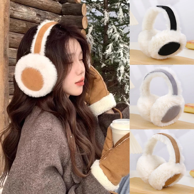 Moda macia earflap mulher ao ar livre esqui mais quente peludo earmuff inverno nova capa de orelha pele do falso proteção fria lã de pelúcia orelha muffs