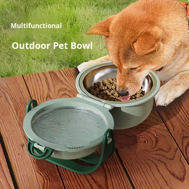 

Adjustable Double-Layered Pet Bowl Outdoor Portable High-Legged Foldable Anti-Choking Dog Food Water Bowl Solid Eco-Friendly