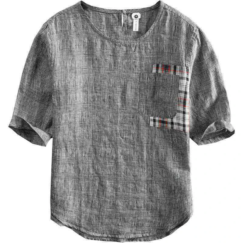 Summer Thin Tie Dye Short Sleeve Men O Neck T Shirts Fashion Pocket Spliced Cotton And Linen Loose 2xl Oversized Clothing Daily