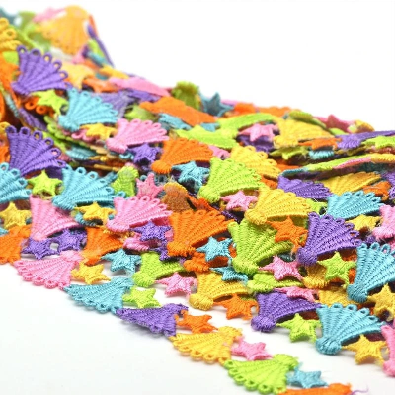 R1WE 15 Yards Multicolor Sea for Shell Stars Lace Trim DIY Embroidered Patchwork Ribbon Applique Sewing Crafts Garment Cloth