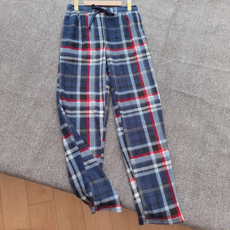 

Men's Casual Soft Fleece Home Pants Loose Lightweight Plaid Warm Pyjama Trousers European Style Comfortable Sleepwear