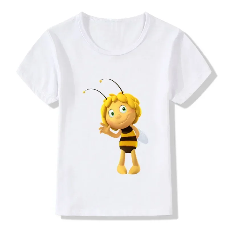 ليتل بي مايا الكرتون طباعة الفتيان تي شيرت الصيف قصيرة الأكمام مضحك الاطفال تي شيرت طفل رضيع الفتيات ملابس لطيف الأطفال بلايز