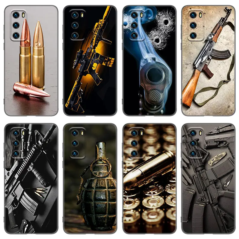 The Military Weapon Phone Case For Huawei P8 P9 P10 P20 P30 P40 Lite 2017 P50 P Smart Pro Z S 2018 2019 2020 2021 Black Cover