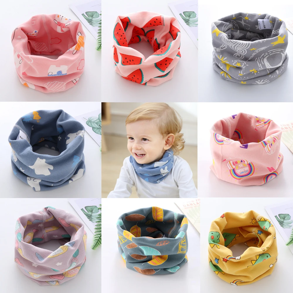 Boys Girls Windproof Magic Necker Chief Long Scarf Cartoon Printed Collar Scarves Children Cotton Scarf Neck Warmer