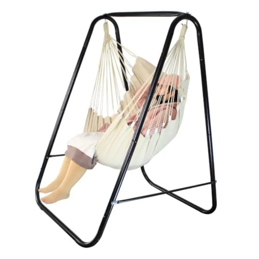 

Indoor/outdoor hammock chair stand with padded swing, heavy-duty steel, white, easy assembly, 500 LBS capacity