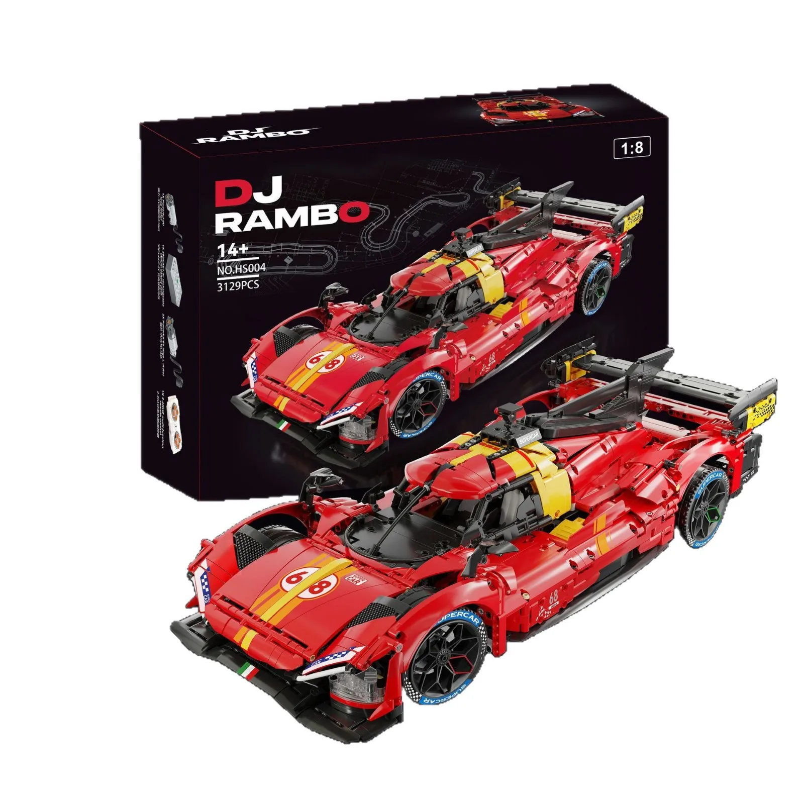 ตัวต่อรถหรูจำลองขนาด 1:8 ของเล่นสะสมแบบประกอบเอง รุ่นซูเปอร์คาร์ ของขวัญสำหรับผู้ใหญ่/เด็ก รุ่น HS004