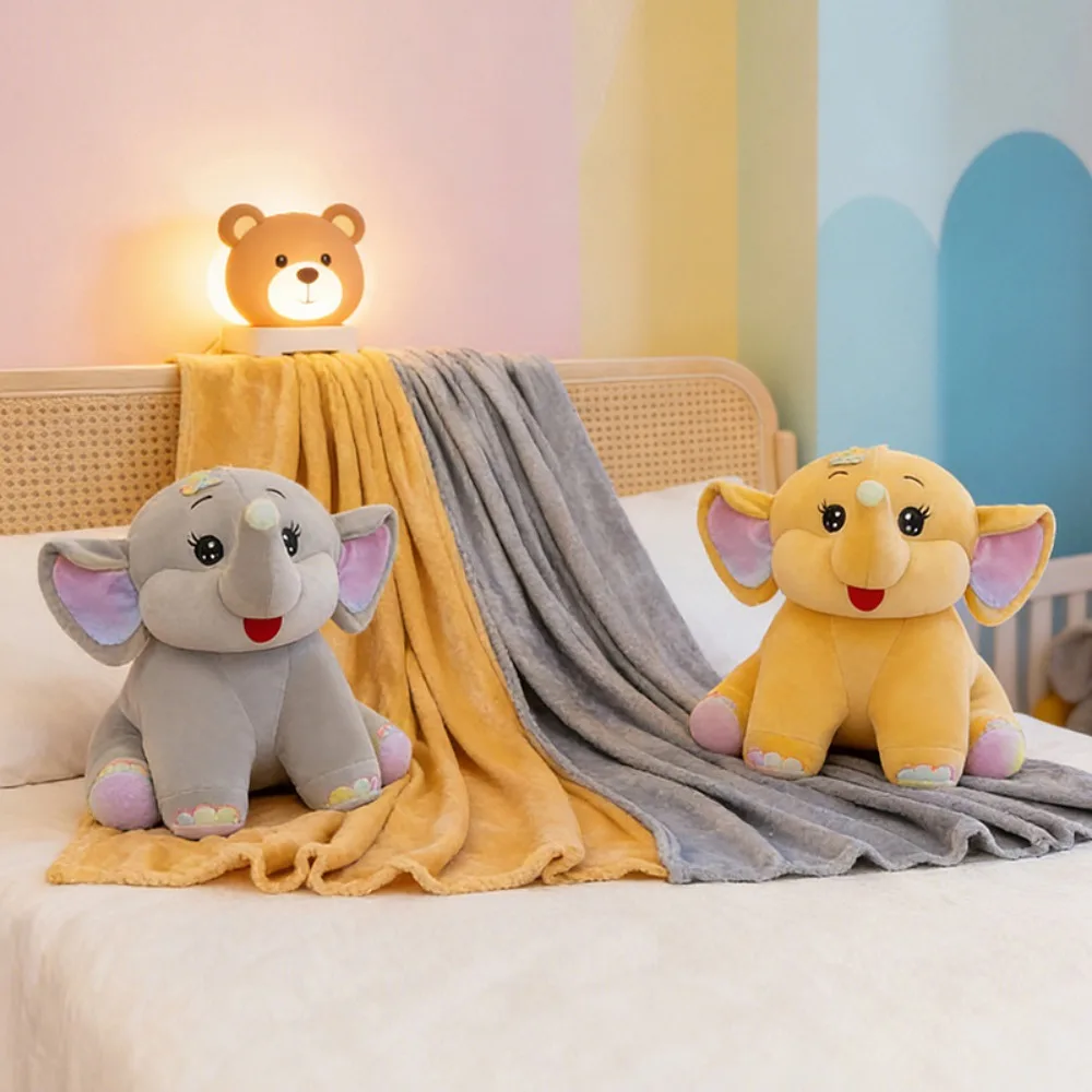 Cute Cartoon 2-in-1 Pillow Blanket for Office Plush Elephant Doll Fleece Blanket Napping Home Decor Multifunction Car Pillow