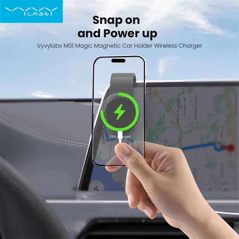 

VyVylabs Magnetic Car Mobile Phone Holder Wireless Charger Bendable Phone Bracket for iPhone 12 13 14 15 Pro Max for Samsung S23