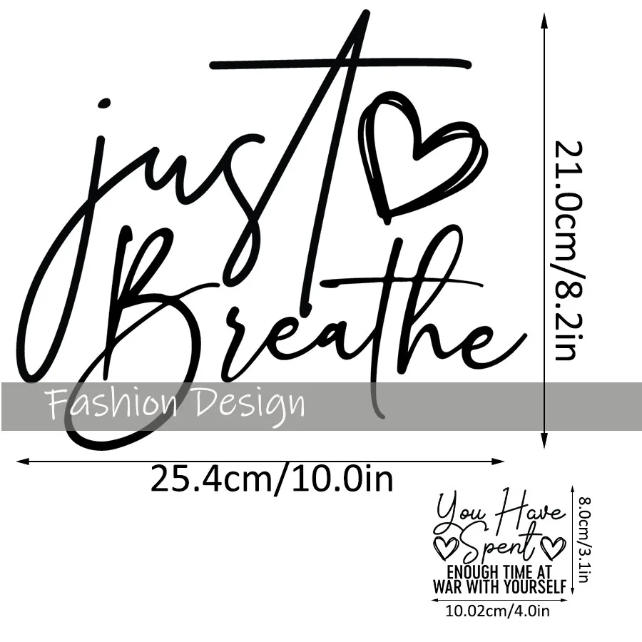 Just Breathe Motivational Inspirational Self Care Iron-On Heat Transfer Sticker Decal T-shirts Sweatshirts Bag Clothing Decor