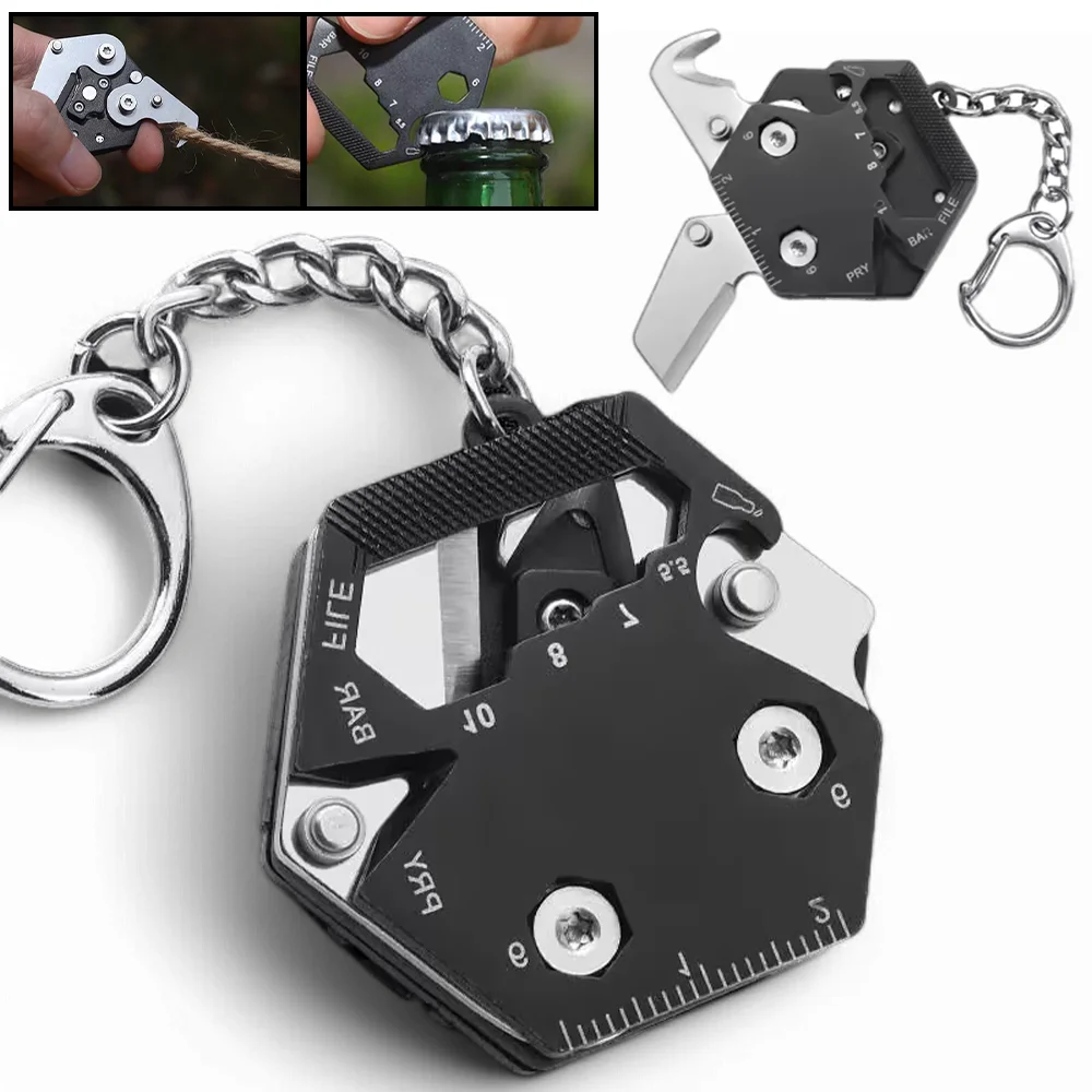 

Multifunctional Hexagon Coin Keychains Pocket Clasp Knife Camping Multi Tools Mini Combination Screwdriver Bottle Opener