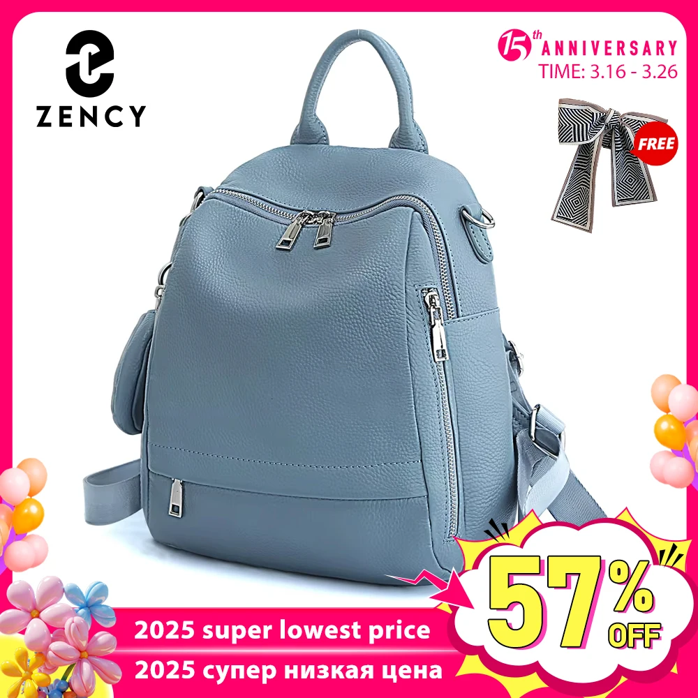 Zency Women's Genuine Leather Backpack High-Quality School Bag Travel Female Shopper Shoulder Satchel Rucksack Commuter 2025