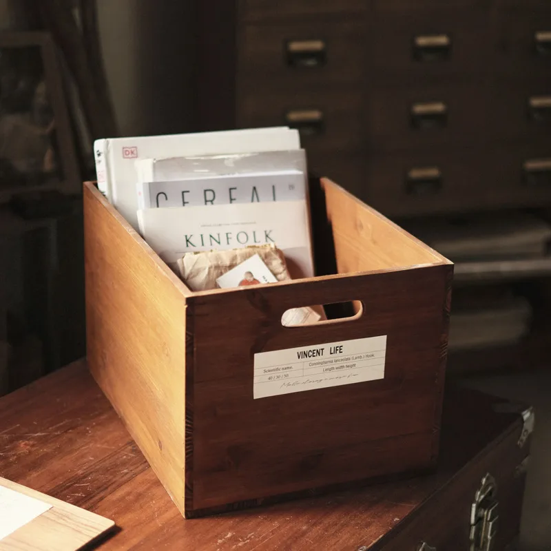 Vinyl Record Storage Box in the Old Living Room Sundries Finishing Wooden Box Retro CD Book Storage Container