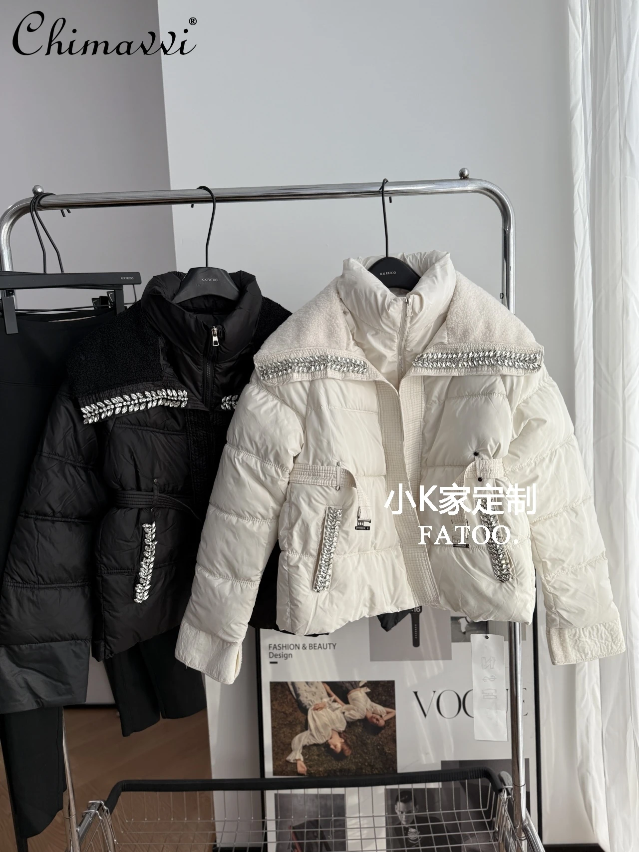 

Хлопковая куртка с темно-синим воротником и тяжелыми стразами, теплое элегантное пальто с завязкой на талии, новая зимняя модная женская куртка с длинными рукавами