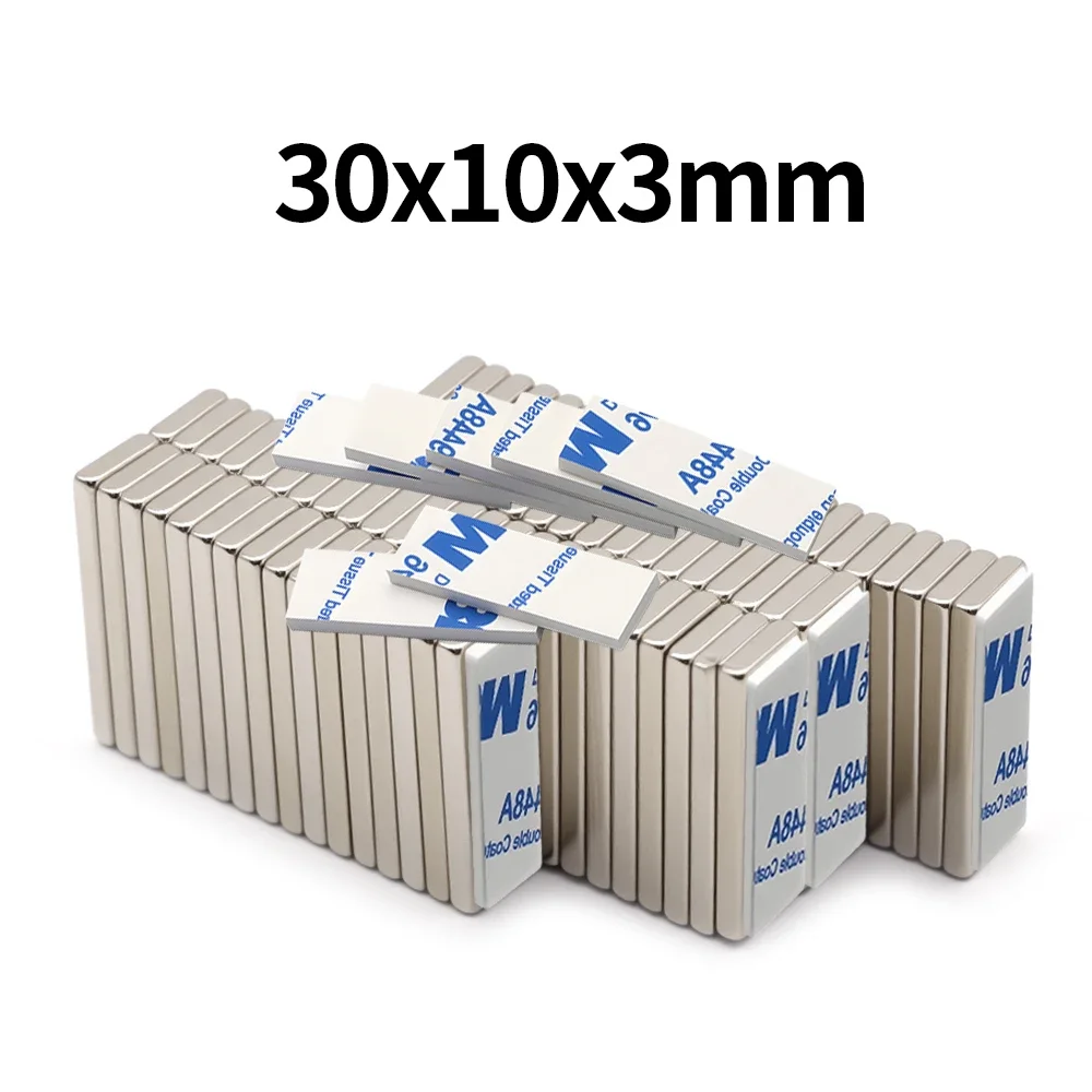 

30x10x3mm Super Powerful Magnet Neodymium With double-sided adhesive Magnet Block NdfeB N35 Strong Refrigerator Magnets