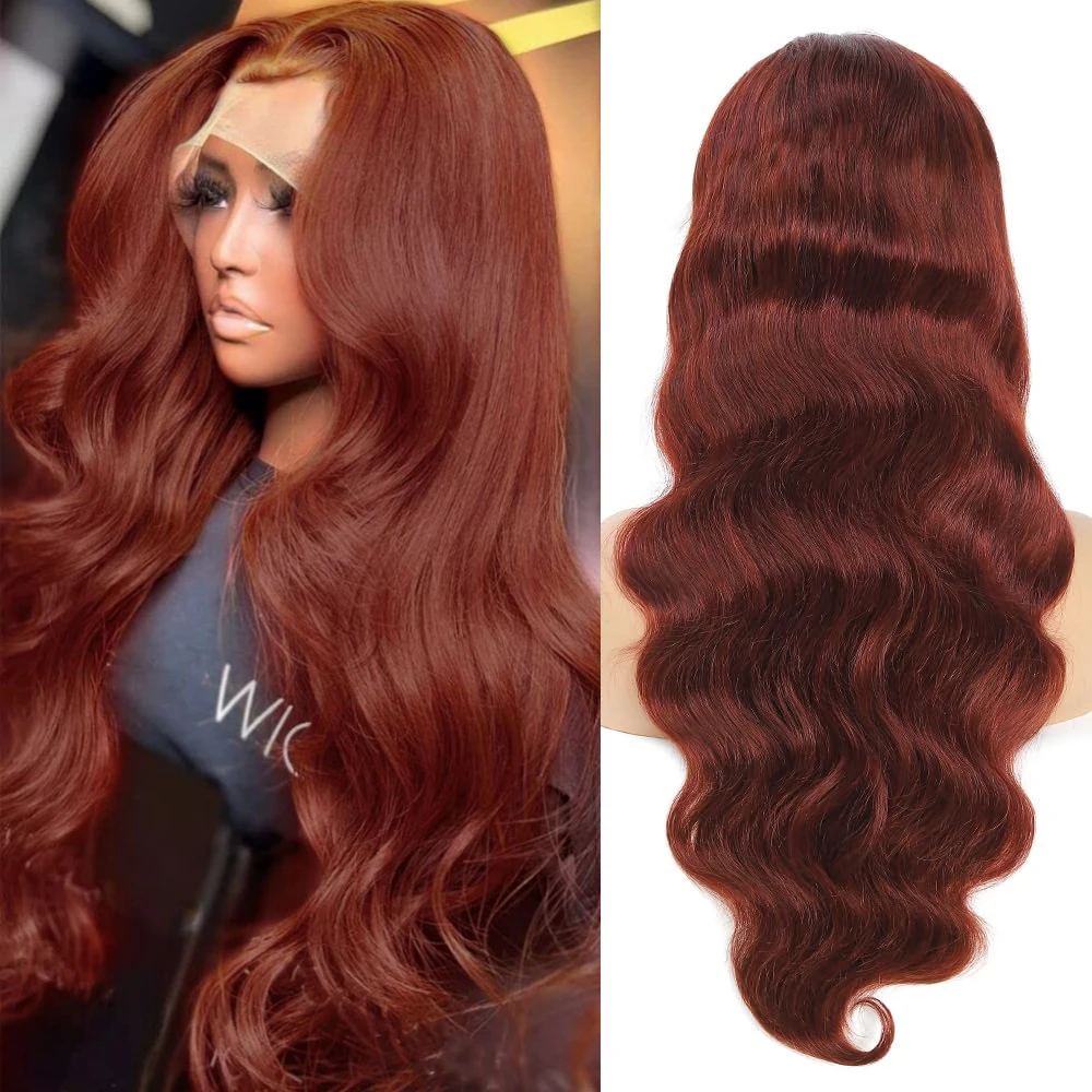 Perruque Lace Front Wig Brésilienne Naturelle, Cheveux Humains, Rouge Foncé, Brun, 13x6, 13x4, 4x4, Pre-Plucked