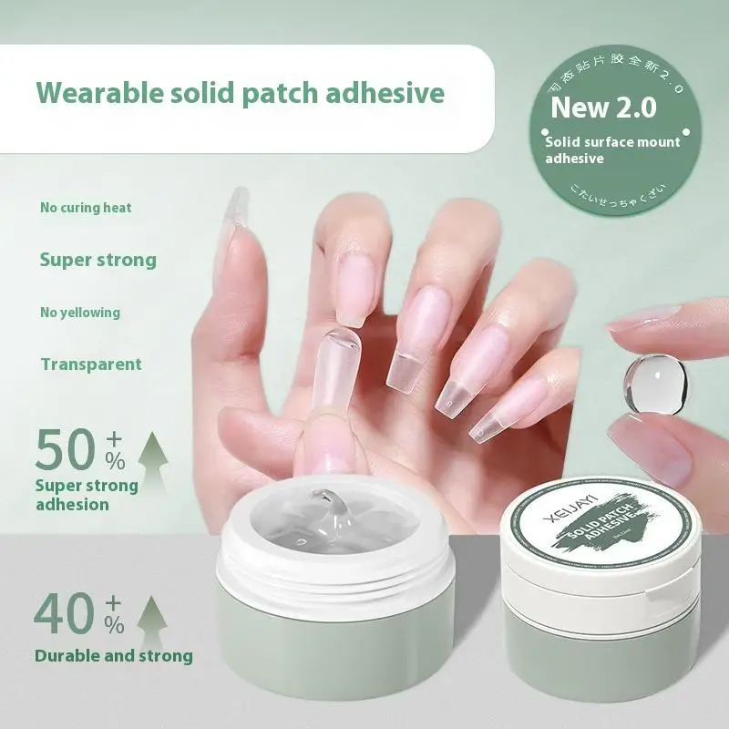 1 Jar Solid Nail Gel Glue For Fake Nail Tips Clear Durable Press On Builder Gel UV Light Cured Glue Nail Salon.