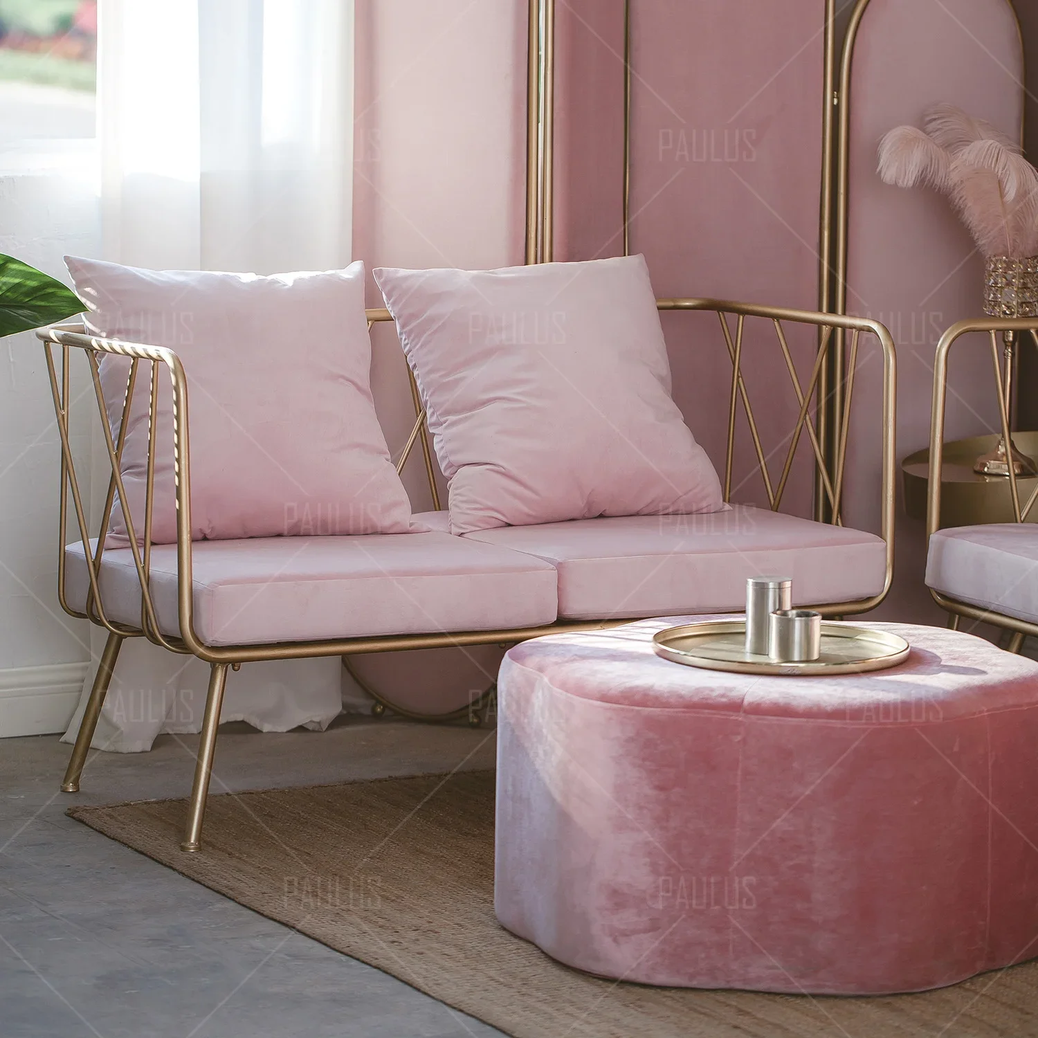 Nordic art pink sofa chair homestay designer studio milk tea clothing store single and double small sofa