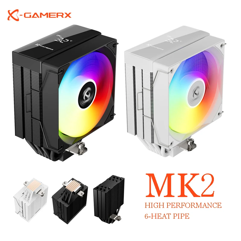 

X-Gamerx MK2 ARGB CPU Cooler 6 Heat pipes With Temperature Display Air-cooled Radiator For LGA1851 1700 1200 115X AM5 AM4