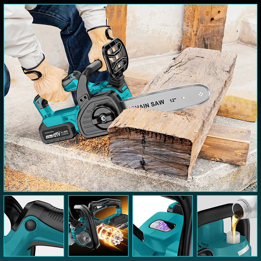 

12-дюймовая бесщеточная цепная пила для Makita 18V, электрическая пила с смазчиком, для обрезки деревьев, деревообработки, садовых работ, электроинструмент (без аккумулятора)