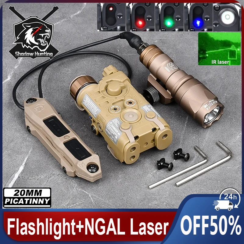 

Tactical NGAL Red Green Blue Laser Indicator Surefir M600 M300 Flashlight White Strobe Light LED Hunting Lamp Airsoft Accessory