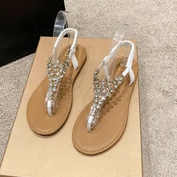 2022 nuovi sandali estivi per donna Fashion Design scarpe da spiaggia esterne donna perla diamante cinturino posteriore sandalo piatto misura grande 42