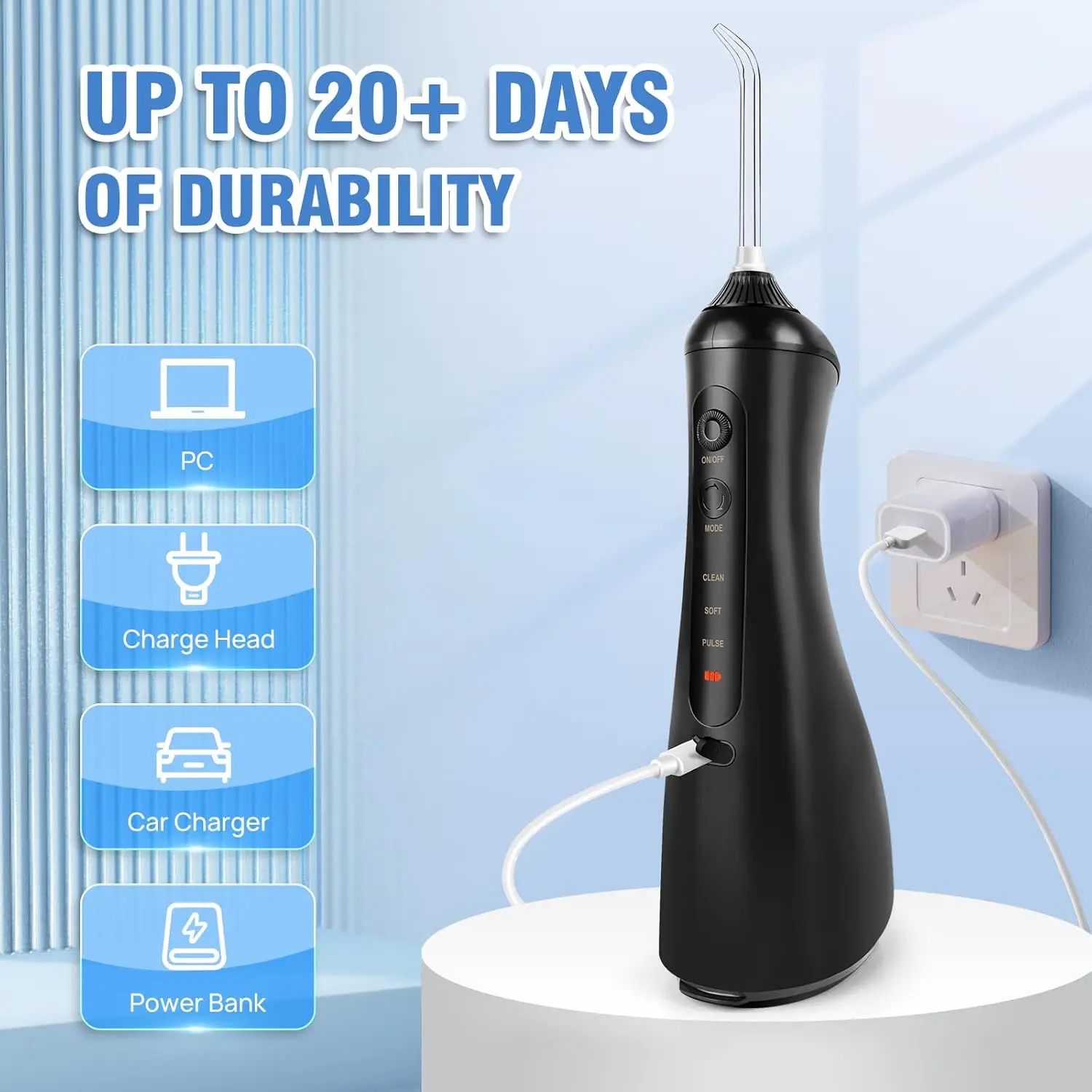 BRIEFNESS Electric Dental Flosser Portable Cordless Dental Flosser Dental Water Filter Swivel Head 3 Pressure Modes and 6 Nozzle