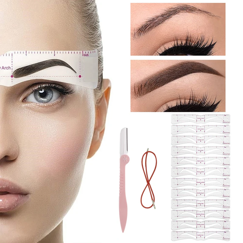 12 Stijlen Wenkbrauw Stencils Herbruikbare Diy Eye Wenkbrauw Tekening Gids Styling Shaping Grooming Sjabloon Kaart Makkelijke Make-Up Tools Voor Vrouwen