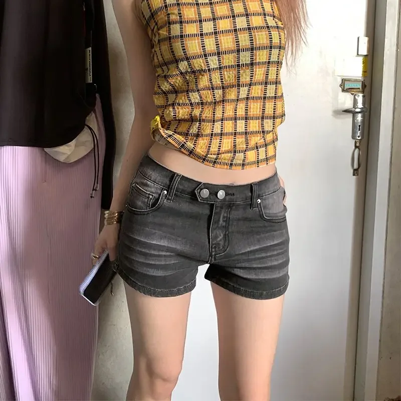 Summer Grey Denim Shorts for Women Low Waist Mini Jeans Shorts 2000s 90s Y2k Emo Cowboy Short Pants Harajuku Clothes