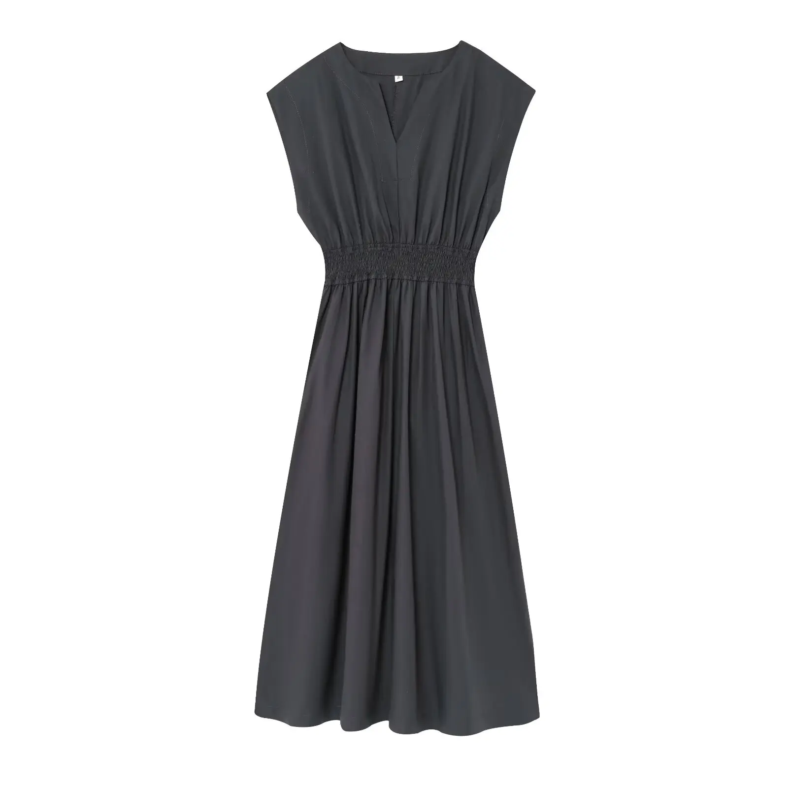 PB&ZA Abito midi da donna senza maniche con scollo a V e vita smockata per l'estate per un look comodo ed elegante